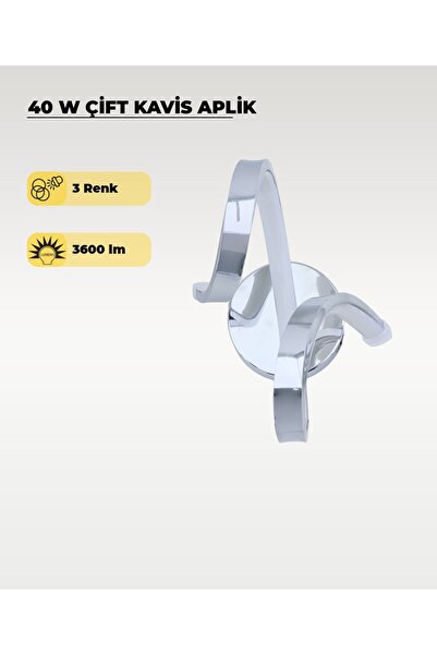 AC AYDINLATMA 40W LED Çift Kavis Aplik – 3 Renk Işık (Sarı/Beyaz/Gün Işığı) K...