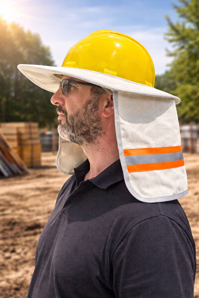 Hunsafety Baret Güneşliği Krem ve Beyaz Standart Baret Hediye