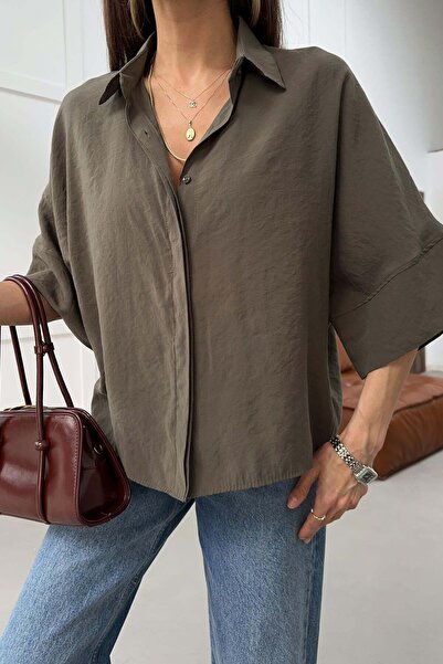 mylove Draped Short Sleeve Shirt Khaki