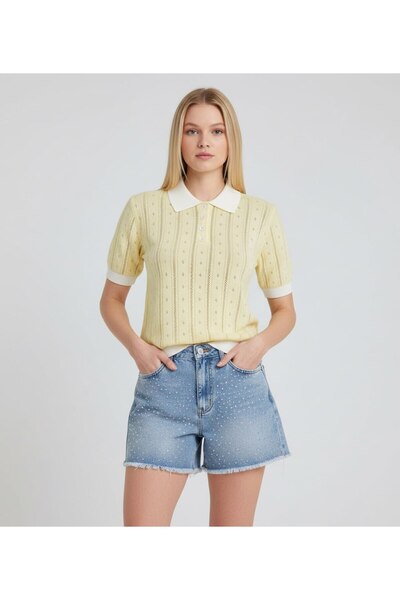 Noi Belis Polo Collar Half Placket Buttoned Knitwear Blouse Ss26Bz0150