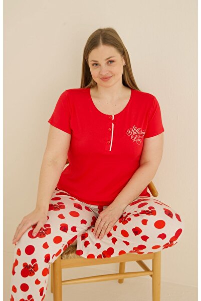 seamlife Γυναικείο σετ πιτζάμες με κοντό μανίκι, κόκκινο, μεγάλου μεγέθους, μ...