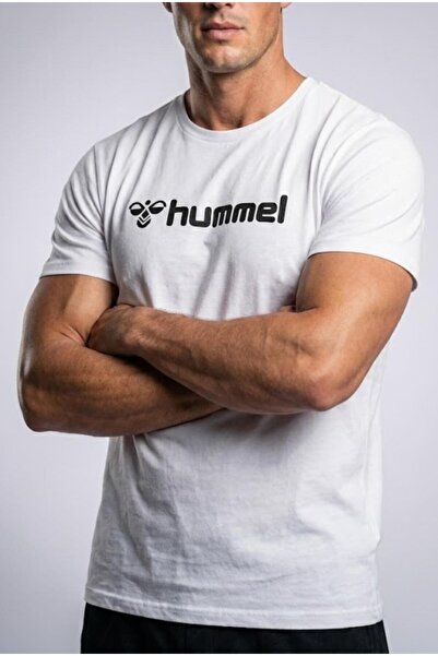 hummel Meselan 912448-9001 Ανδρικό λευκό μπλουζάκι σε στενή γραμμή, βασικό βα...