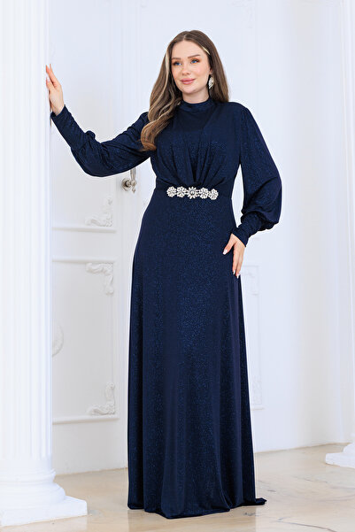 AHUNUR Tesettürde Mutluluk Floral Detailed Elisa Evening Dress