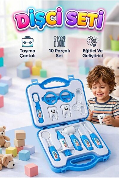 Tıfıl Toys Dişçi Minikler - Mavi Çantalı 10 Parça Alet ve Ekipmanlı 2 Tane Bü...