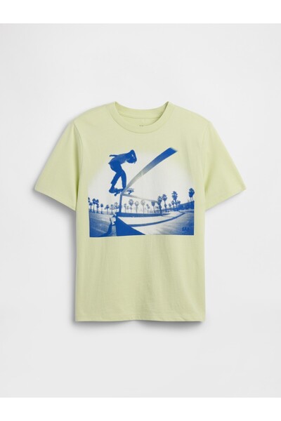 GAP Erkek Çocuk Açık Yeşil Grafik Baskılı T-Shirt