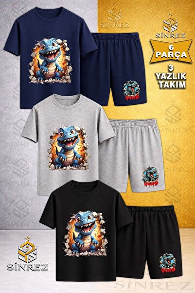 SİNREZ Tricou cu imprimeu DINOSAUR BLUE MAGARADAN CIKAN pentru copii, cu gât ...
