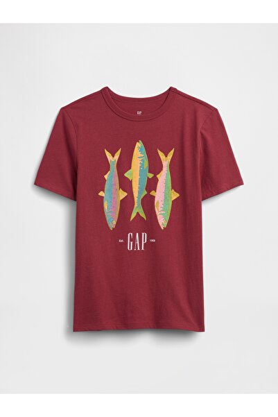 GAP Erkek Çocuk Koyu Kırmızı Grafik Baskılı T-Shirt