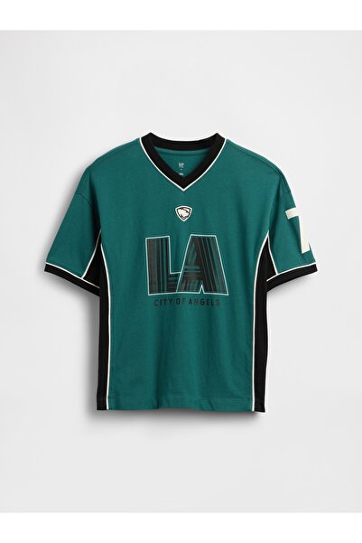 GAP Erkek Çocuk Koyu Yeşil Oversized Jersey T-Shirt