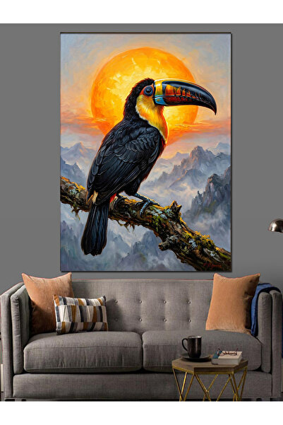 Artmeg Pasăre Tucan colorată așezată pe o ramură, pânză decorativă - Masă din...