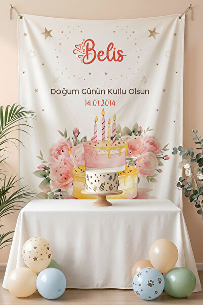Homamia Kişiye Özel Doğum Günü Happy Birthday Duvar Örtüsü Duvar Halısı Birin...