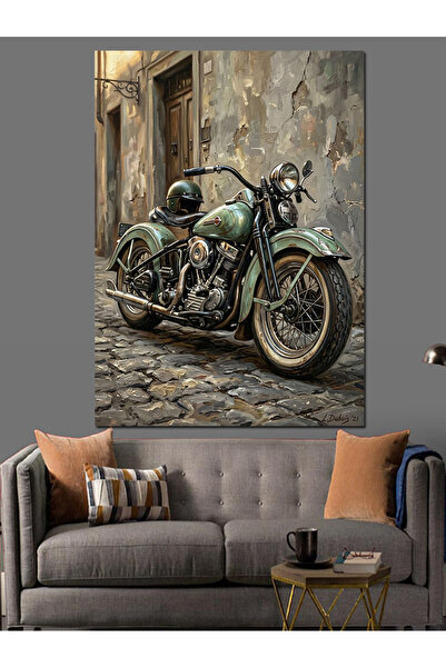 Artmeg Motocicletă în picioare pe o stradă veche, pânză decorativă - Tablou d...