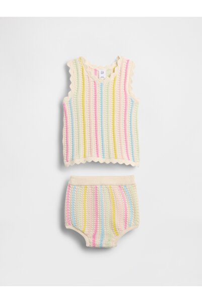 GAP Bebek Çok Renkli Crochet Çizgili Triko Outfit Set