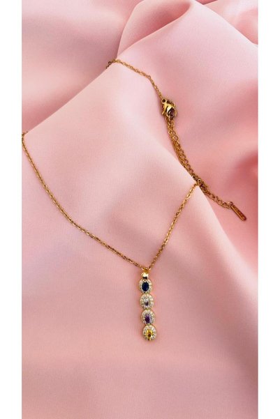 mirvia Women's Multi-Colored Zircon Stone Gold Plated Stainless Steel Necklace (Minimal Stylish Design)