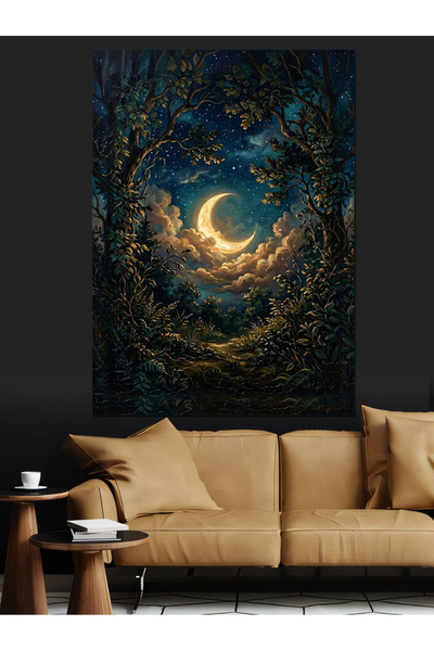 Artmeg Semiluna și noaptea strălucitoare în pădure - Pânză decorativă - Tablo...