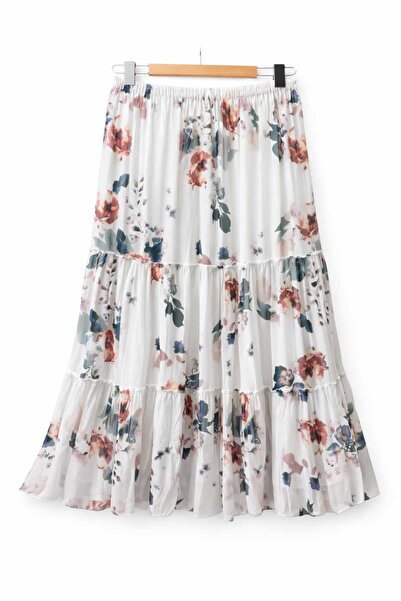 Nihomall20 Γυναικεία μακριά φούστα από σιφόν ''JULİDE'' με 3 στρώσεις, ελαστι...