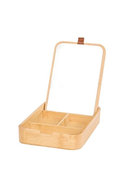 OEM Makeup Organizer with Mirror, Bamboo, 20 x 14 x 3.5 cm