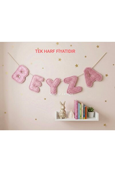 Sewille Design Hand Made Simli Pembe İsimlik / Duvar Süsü, Bebek Odası Dekora...