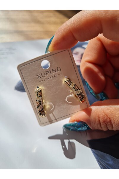 XUPING JEWELRY Leopar Desenli Taşlı Gold Küpe