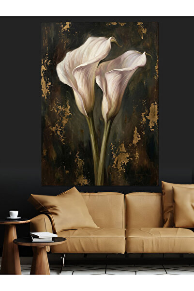 karizmart İnce Uzun Beyaz Gala Çiçekleri Dekoratif Kanvas - Mdf Ahşap Tablo
