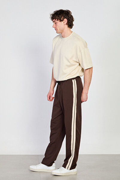 BARRELS AND OIL Men's Sweatpants with Side Piping Detail - Brown