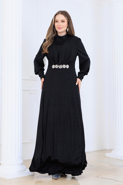AHUNUR Tesettürde Mutluluk Floral Detailed Elisa Evening Dress