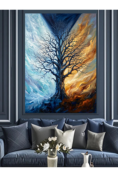 Artmeg Seasonal Transitioning Tree of Life Decorative Canvas - Mdf Wood Table