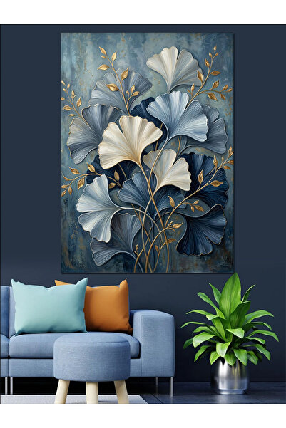 Artmeg Pânză decorativă cu frunze de ginkgo de culoare argintie - Tablou din ...