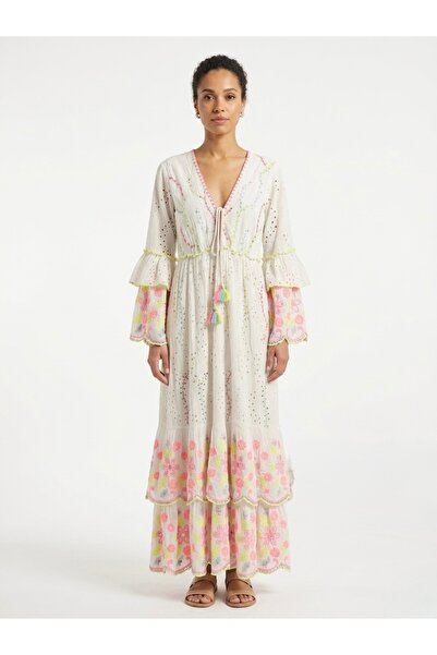 Rabiossa Kadın İşlemeli Boho Uzun Elbise