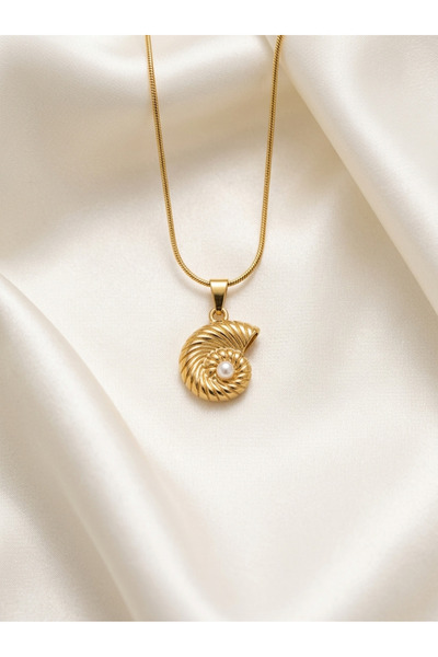 Evorya Women's Stainless Steel Gold Snail Shell Model Necklace