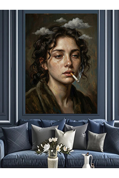 Artmeg Портрет на меланхолична жена, пушеща цигара, Декоративно платно - Карт...