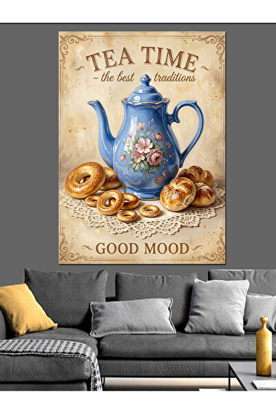 Tablo Mega Tea Time Vintage Çay Tabelası Dekoratif Kanvas - Mdf Ahşap Tablo