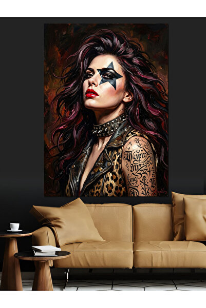Artmeg Gothic Woman Portrait with Star Makeup Decorative Canvas - Mdf Wood Pa...