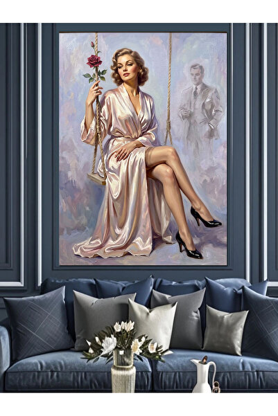 Artmeg Portret elegant de femeie în rochie roz Pânză decorativă - Tablou din ...