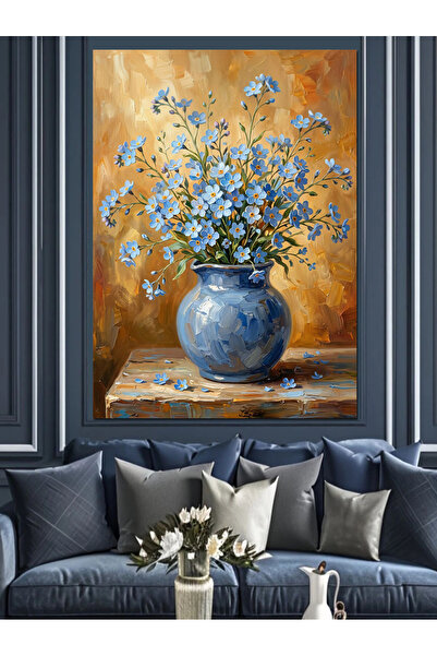 Artmeg Blue Wild Flowers in a Blue Vase Decorative Canvas - Mdf Wood Painting