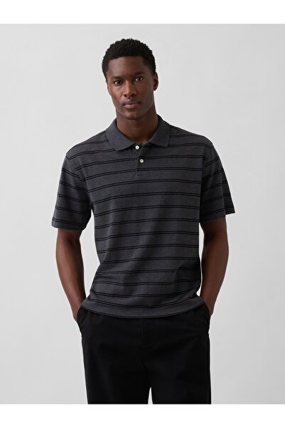 GAP Erkek Koyu Gri Relaxed Pique Polo T-Shirt