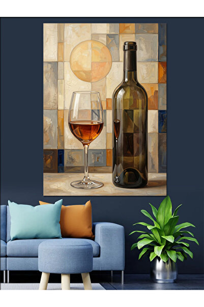 Artmeg Pânză decorativă cu compoziție de pahare și sticle de vin - Masă din l...