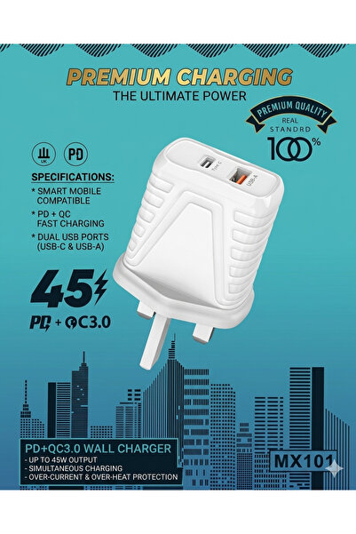 Primo Plus شاحن حائط سريع بقوة 45 واط مع تقنية PD + QC 3.0 - منفذ USB-C و USB...
