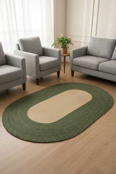 home inn Modern Oval Halı Yeşil & Natural | Dekoratif Şık Salon Halısı | Mini...