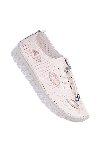 Ayakcenter Nehir 1008 Cream Genuine Leather Women's Shoes