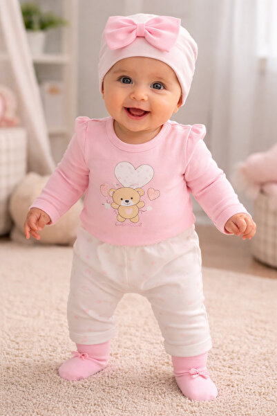 BİANCOFİGLİO Set of 3 Hats with Rim, Badi Bottom, and Bows, Pink Cream