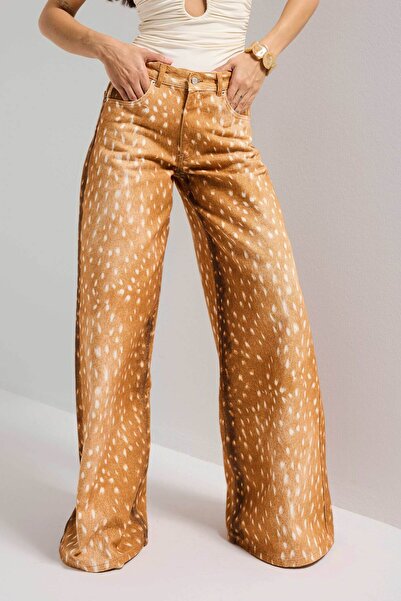 it's basic Γυναικείο τζιν παντελόνι σε καφέ χρώμα 7s6 με σχέδιο Bambi, Palazz...