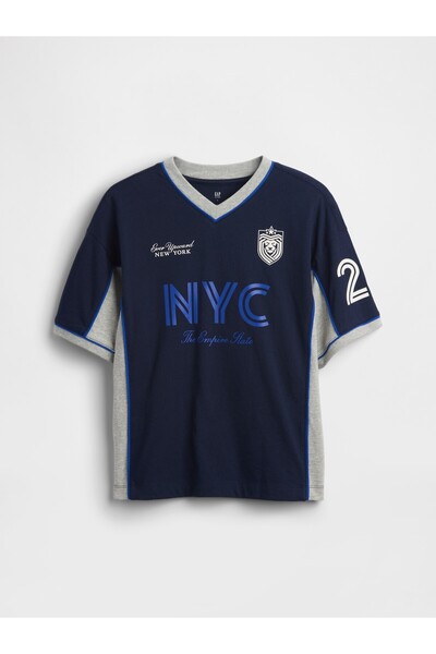 GAP Erkek Çocuk Lacivert Oversized Jersey T-Shirt
