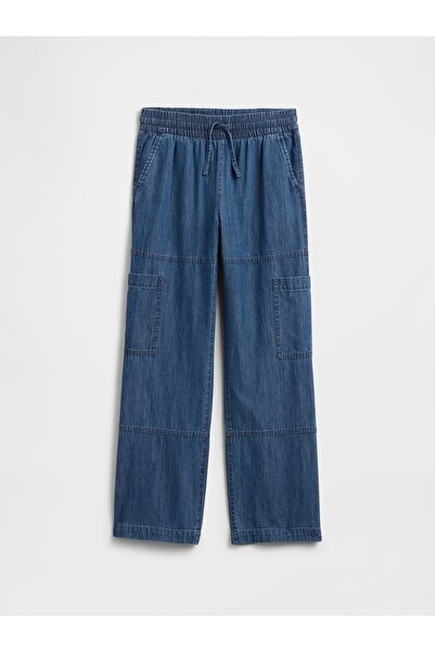 GAP Kız Çocuk Mavi Kids Pull-On Relaxed Denim Kargo Pantolon