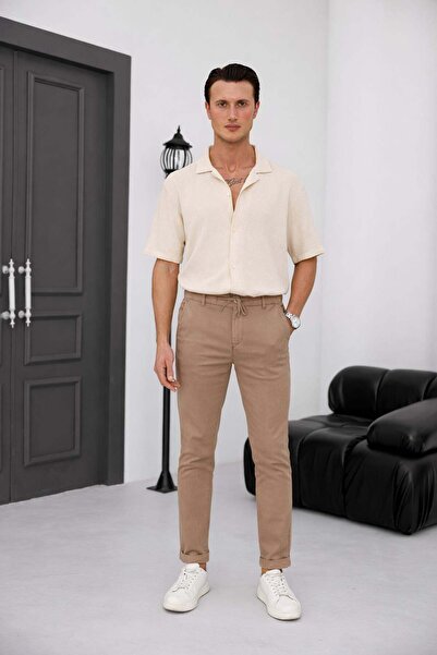 BRACCAS Men's Mink Slim Fit Lace-Up Chino Pants