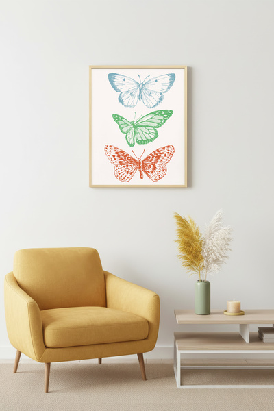 huhuli Ρετρό ζωγραφική με πεταλούδες με φυσικό ξύλινο πλαίσιο - Καλοκαιρινά σ...