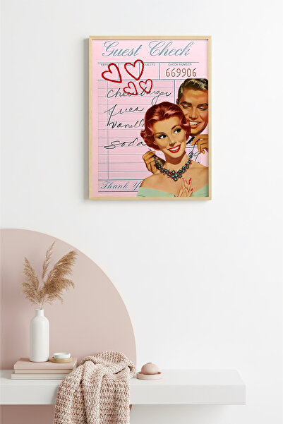 huhuli Ρετρό πίνακας με φυσικό ξύλινο πλαίσιο - Vintage ρομαντικό ζευγάρι ποπ...