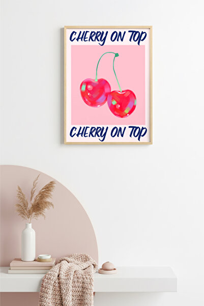 huhuli Ρετρό πίνακας με φυσικό ξύλινο πλαίσιο - Σχέδιο Ποπ Αρτ με κεράσια στη...