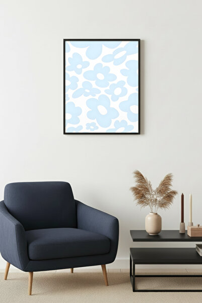 huhuli Ρετρό πίνακας με φυσικό ξύλινο πλαίσιο - Παστέλ μπλε σχέδιο λουλουδιών...