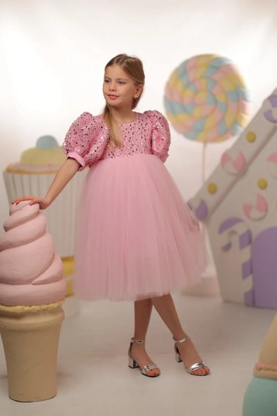 NAGİHANBİLGİN Pink Dress with Sequins and Pearls