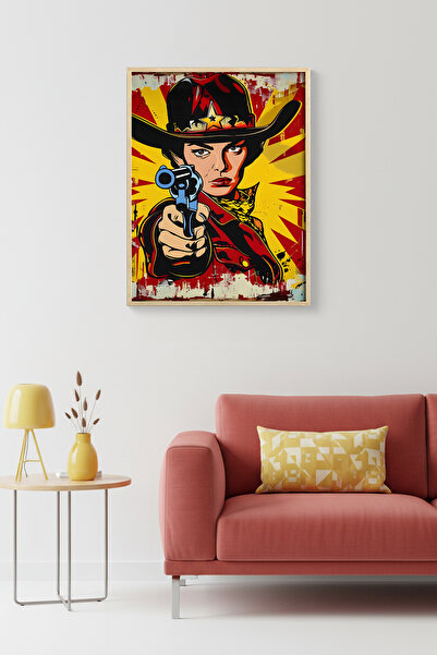 huhuli Γραφικός πίνακας με θέμα τη Δύση με φυσικό ξύλινο πλαίσιο - Κόκκινο Μα...